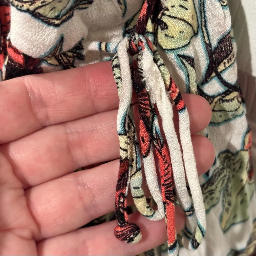 FREE PEOPLE Floral Tropical Ruffle Shoulder Side Tie‎ POCKETS Mini Dress SIZE XS
